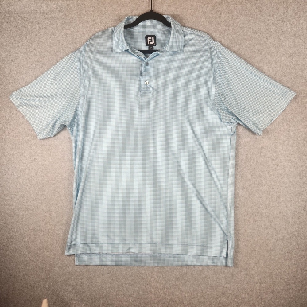 FootJoy ProDry Stretch Golf Polo Shirt Mens M Blue Houndstooth Moisture‎ Wicking